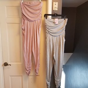 Bundle of (2) stretchy size L scrunch jumpsuits